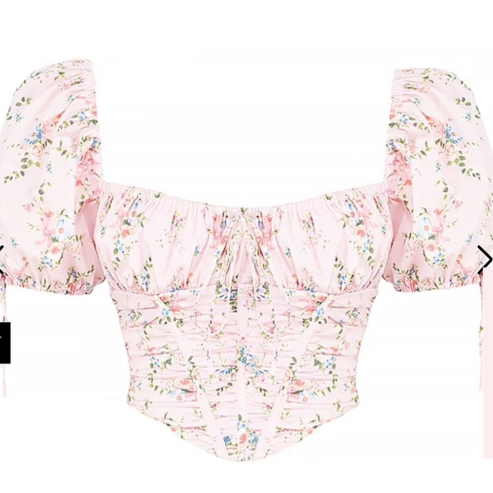 House of CB GRACIE PINK FLORAL PUFF SLEEVE CORSET TOP Size Large New with Tag - Picture 6 of 16